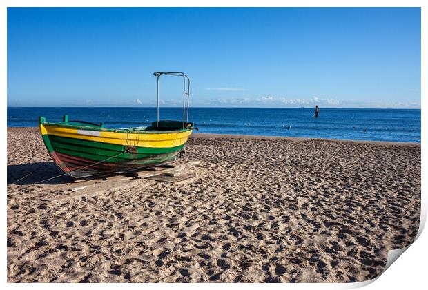 Boat on Sandy Beach at Baltic Sea in Poland Print by Artur Bogacki