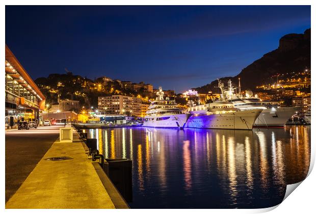 Port of Monaco by Night Print by Artur Bogacki