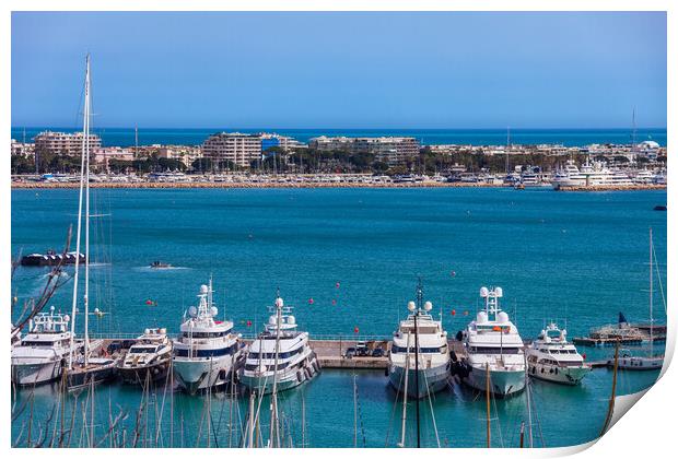 Yachts in French Riviera and Cannes City Skyline Print by Artur Bogacki