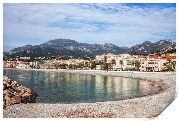Beach and Sea Bay in Menton Town in France Print by Artur Bogacki