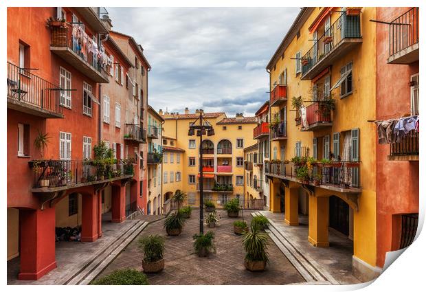 Old Town Houses in Nice City in France Print by Artur Bogacki