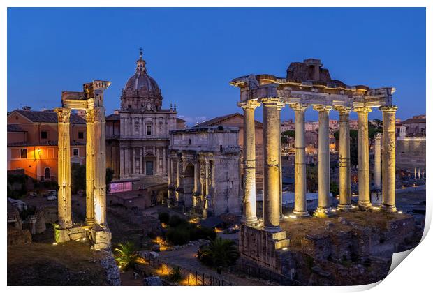 Ancient Temple Ruins At Night In Rome Print by Artur Bogacki