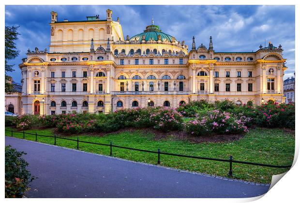 Juliusz Slowacki Theatre in Krakow at Dusk Print by Artur Bogacki