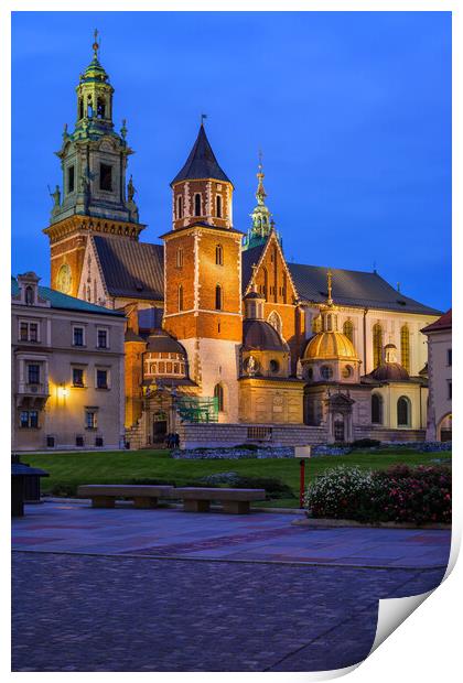 Wawel Cathedral at Night in Krakow Print by Artur Bogacki