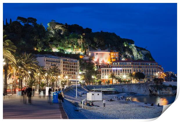 City of Nice by Night in France Print by Artur Bogacki