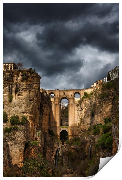 Stormy Sky Above Ronda Bridge In Spain Print by Artur Bogacki