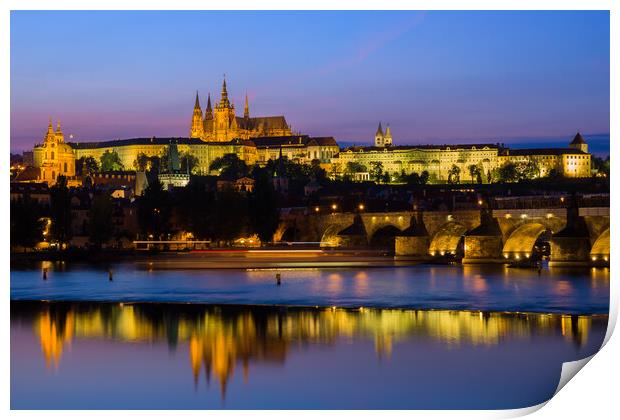 Prague Castle Evening River View In Czechia Print by Artur Bogacki