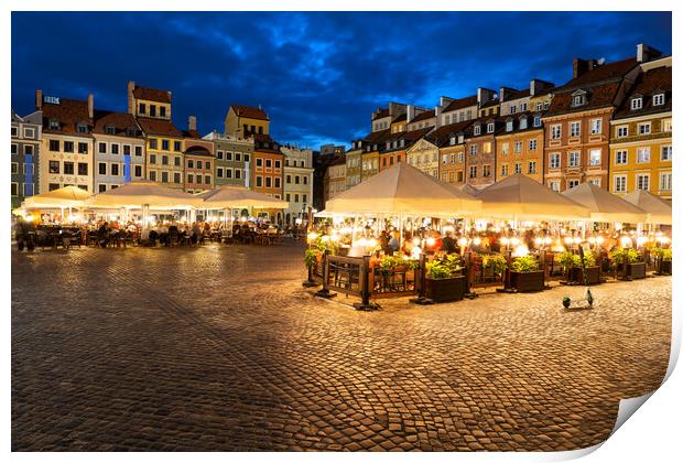  Old Town Square In Warsaw At Night Print by Artur Bogacki