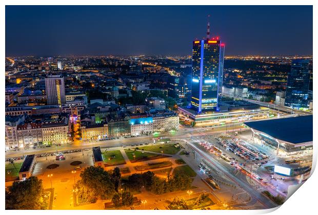 City of Warsaw in Poland by Night Print by Artur Bogacki