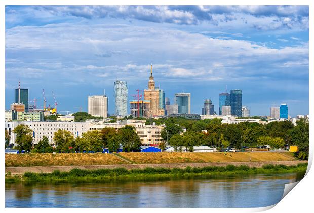 Warsaw City Skyline River View In Poland Print by Artur Bogacki