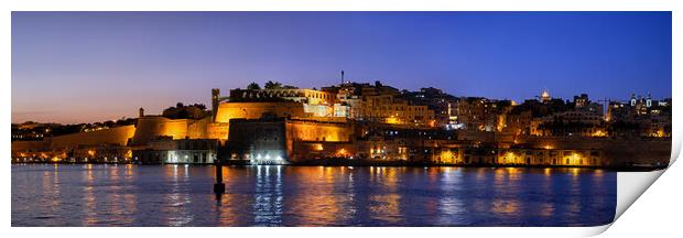Panorama Of Valletta City In Malta At Night Print by Artur Bogacki