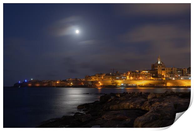 Valletta Skyline From Manoel Island At Night Print by Artur Bogacki