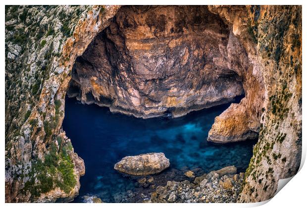 Blue Grotto Sea Cavern In Malta Print by Artur Bogacki