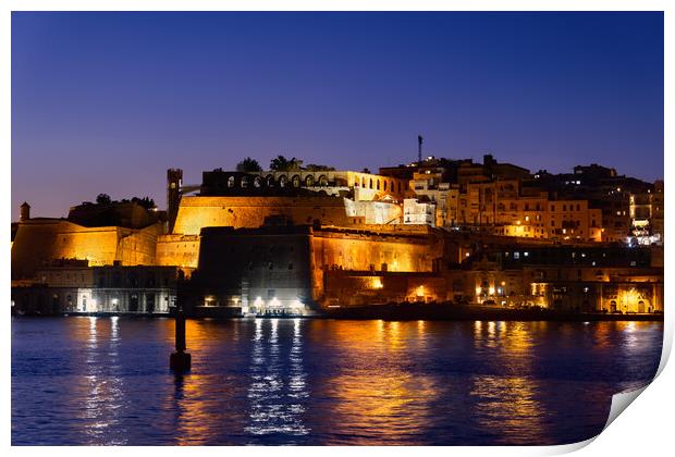 City of Valletta by Night in Malta Print by Artur Bogacki