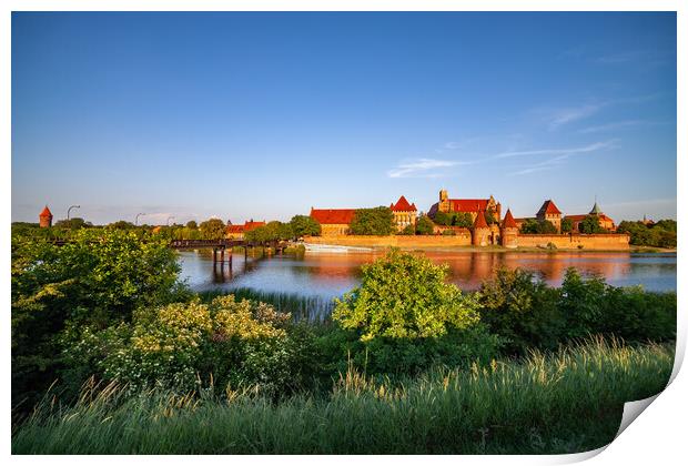 Malbork Castle River View At Sunset In Poland Print by Artur Bogacki