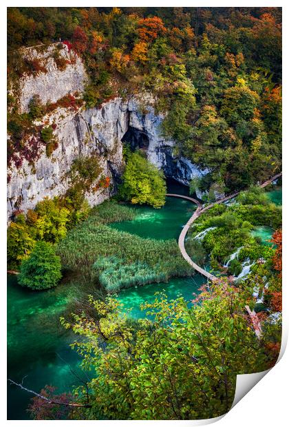 Plitvice Lakes National Park Autumn Landscape in Croatia Print by Artur Bogacki