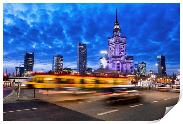 Warsaw City Downtown Skyline At Dusk Print by Artur Bogacki