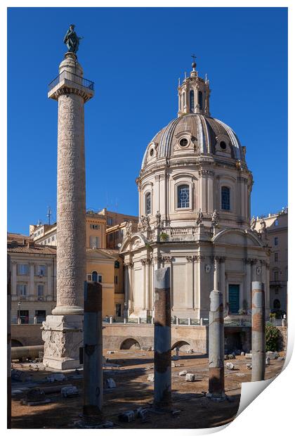 Trajan Column and Church in Rome Print by Artur Bogacki