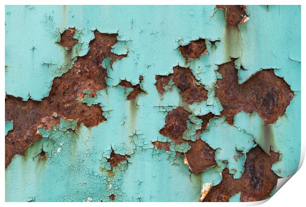 Rusty Metal Background With Peeling Paint Print by Artur Bogacki