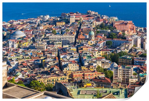Naples City Aerial View Cityscape In Italy Print by Artur Bogacki