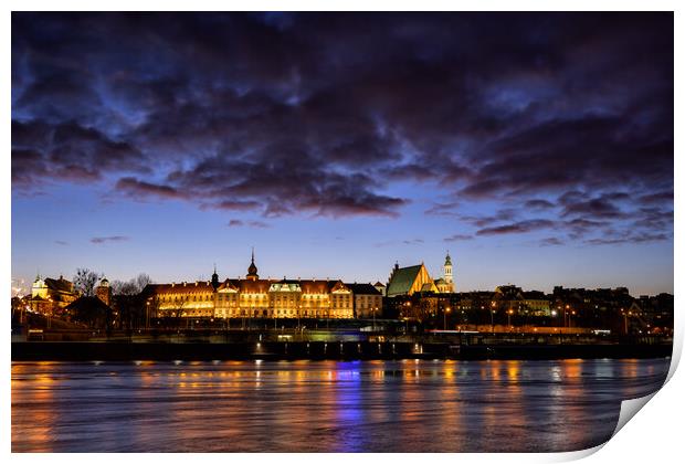 Warsaw City Skyline Twilight River View Print by Artur Bogacki