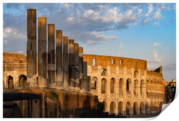 Colosseum and Via Sacra Columns at Sunset Print by Artur Bogacki