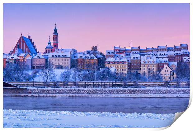 City Of Warsaw On Winter Dawn Print by Artur Bogacki