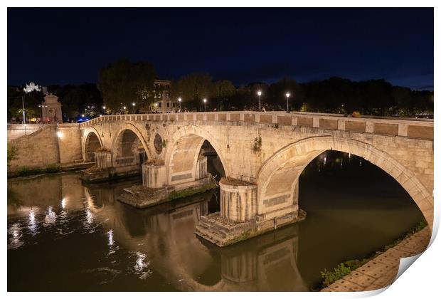 Ponte Sisto Bridge In Rome At Night Print by Artur Bogacki