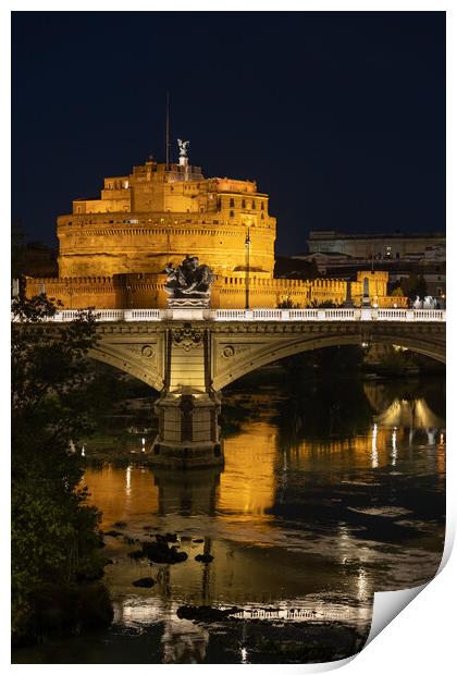 Castle and Bridge in Rome at Night Print by Artur Bogacki