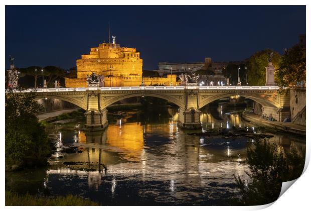 Night at Tiber River in City of Rome Print by Artur Bogacki