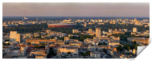 Warsaw City Panorama At Sunset In Poland Print by Artur Bogacki