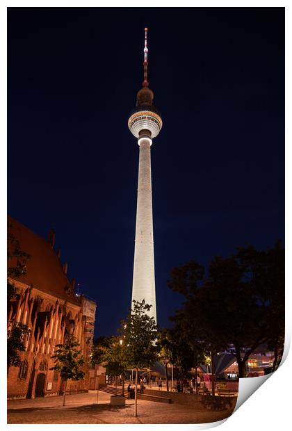Television Tower at Night in Berlin Print by Artur Bogacki