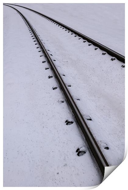 Railway Tracks In Snow Print by Artur Bogacki