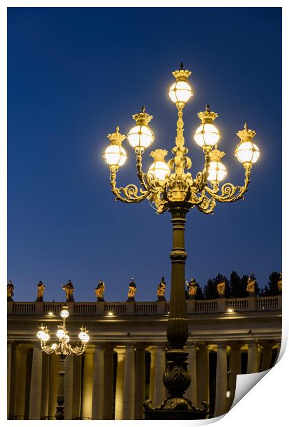 Ornate Lamp On St Peter Square In Vatican Print by Artur Bogacki