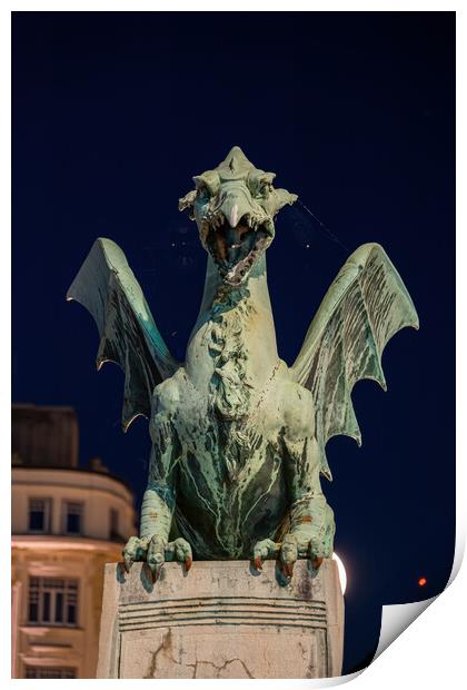 Dragon At Night In Ljubljana Print by Artur Bogacki