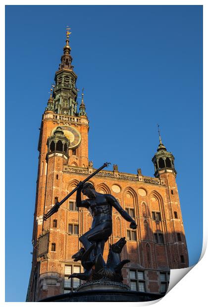 Neptune Fountain And Town Hall In Gdansk Print by Artur Bogacki