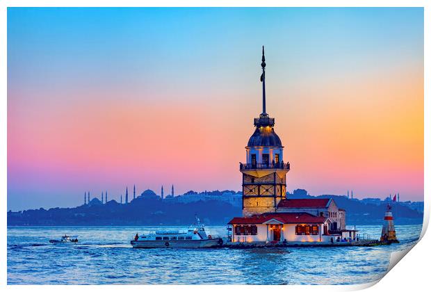 Maiden Tower In Istanbul At Dusk Print by Artur Bogacki