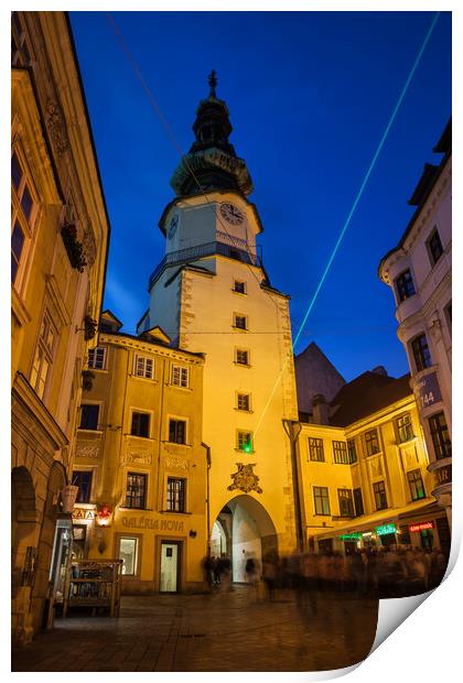 Michael Gate and Tower at Night in Bratislava Print by Artur Bogacki