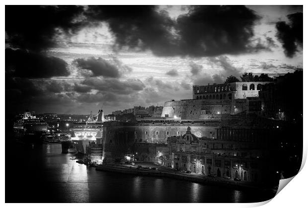 City Of Valletta In Malta At Twilight Print by Artur Bogacki