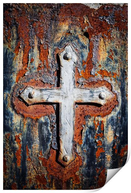 Old Cross On Rusty Wall Print by Artur Bogacki