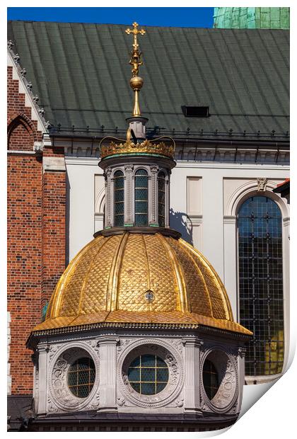 Wawel Cathedral Gilded Dome of Sigismund Chapel in Krakow Print by Artur Bogacki