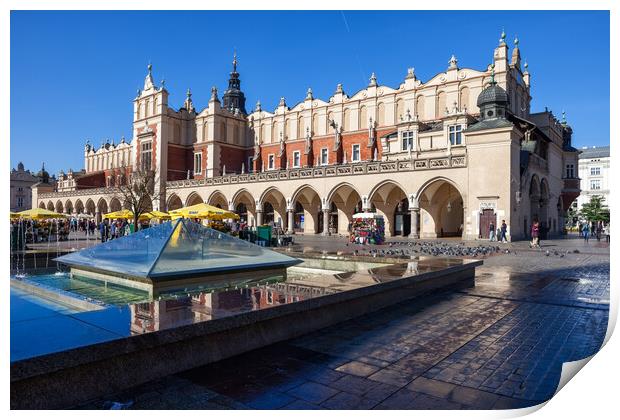 Fountain and Cloth Hall on Main Square in Krakow Print by Artur Bogacki