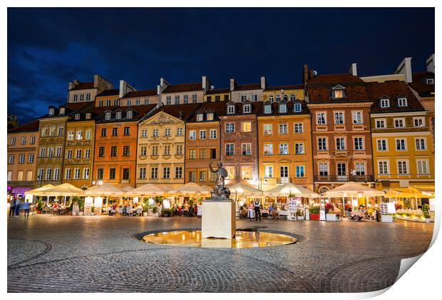 Old Town Market Square At Night In Warsaw Print by Artur Bogacki