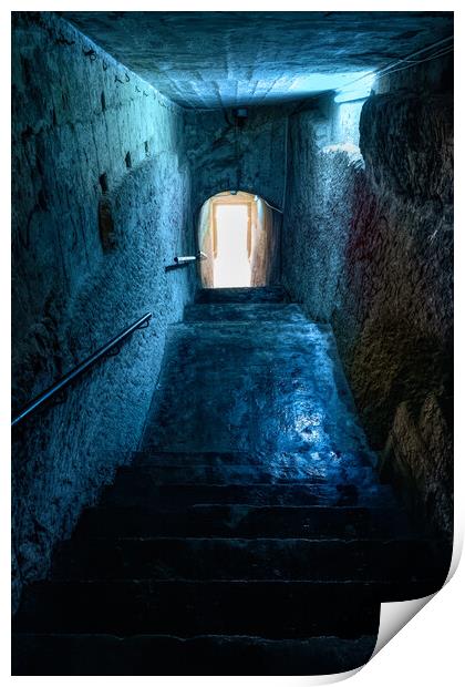 Mysterious Gloomy Passage With Stairs Carved In Stone Print by Artur Bogacki
