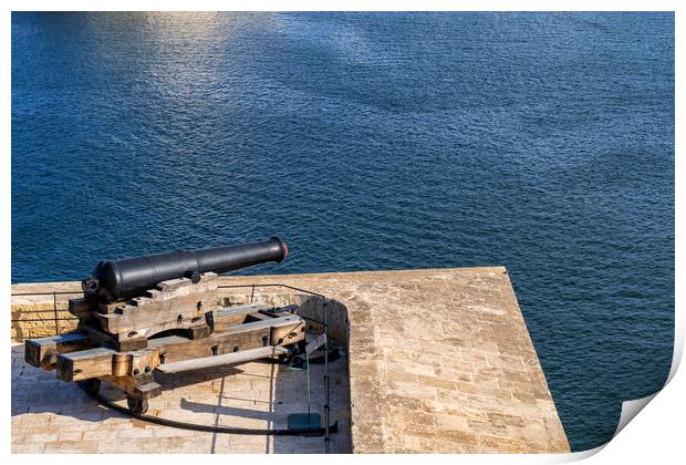 Saluting Battery Gun Facing The Sea In Malta Print by Artur Bogacki
