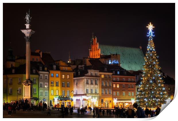 Christmas Night in Old Town of Warsaw in Poland Print by Artur Bogacki