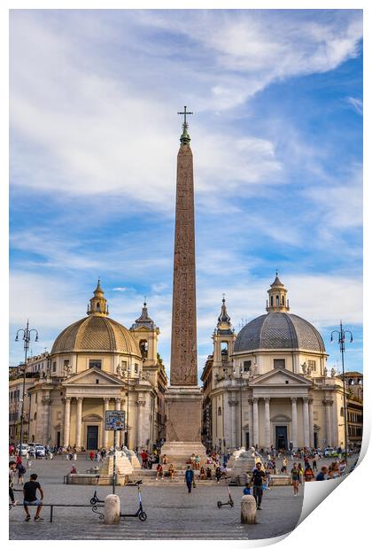 Piazza del Popolo Churches and Obelisk in Rome Print by Artur Bogacki