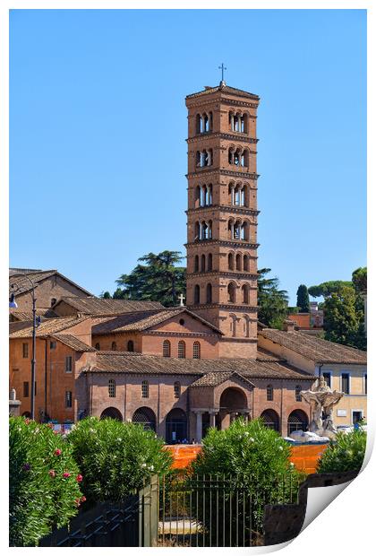 Bell tower of Basilica of Saint Mary in Cosmedin Print by Artur Bogacki