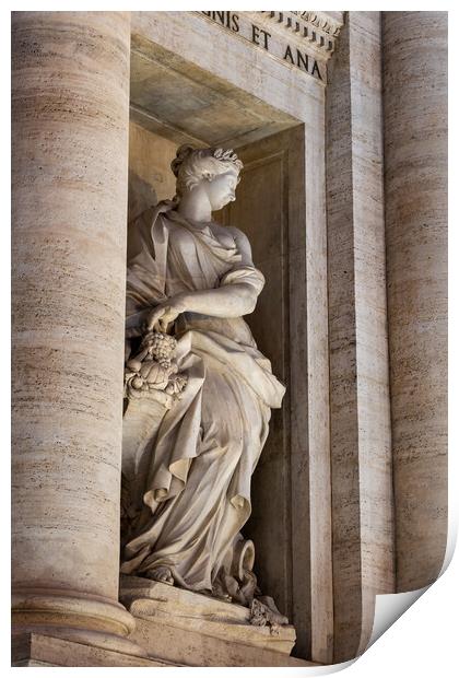 Statue of Abundance at Trevi Fountain in Rome Print by Artur Bogacki