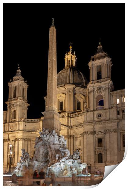 Church and Fountain in Rome at Night Print by Artur Bogacki